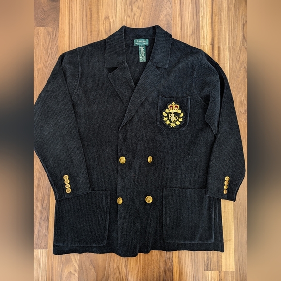 Women's Ralph Lauren black vintage chenille blazer sweater size small - Picture 1 of 10